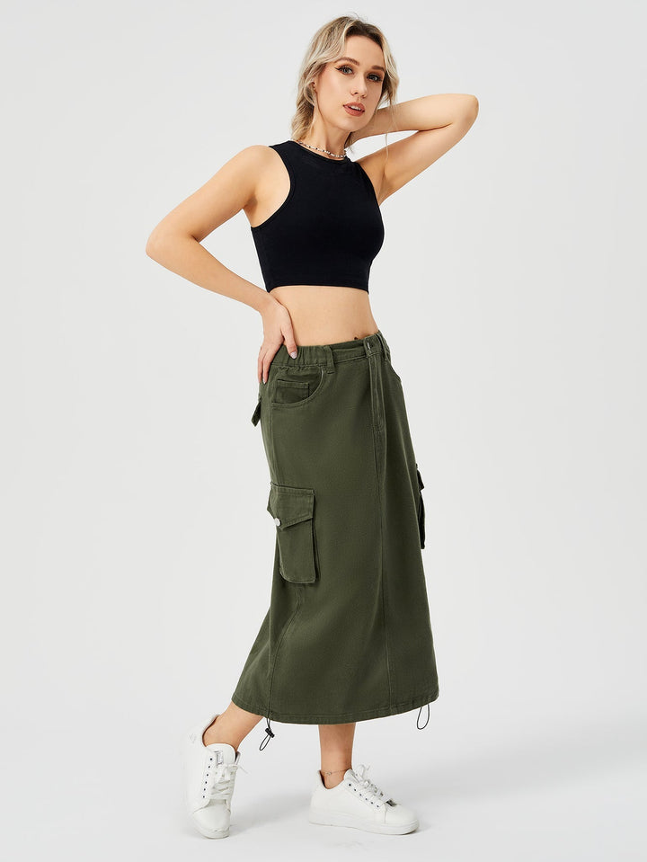 Emma | Hög Midja Cargo Midi Kjol med Slits 1