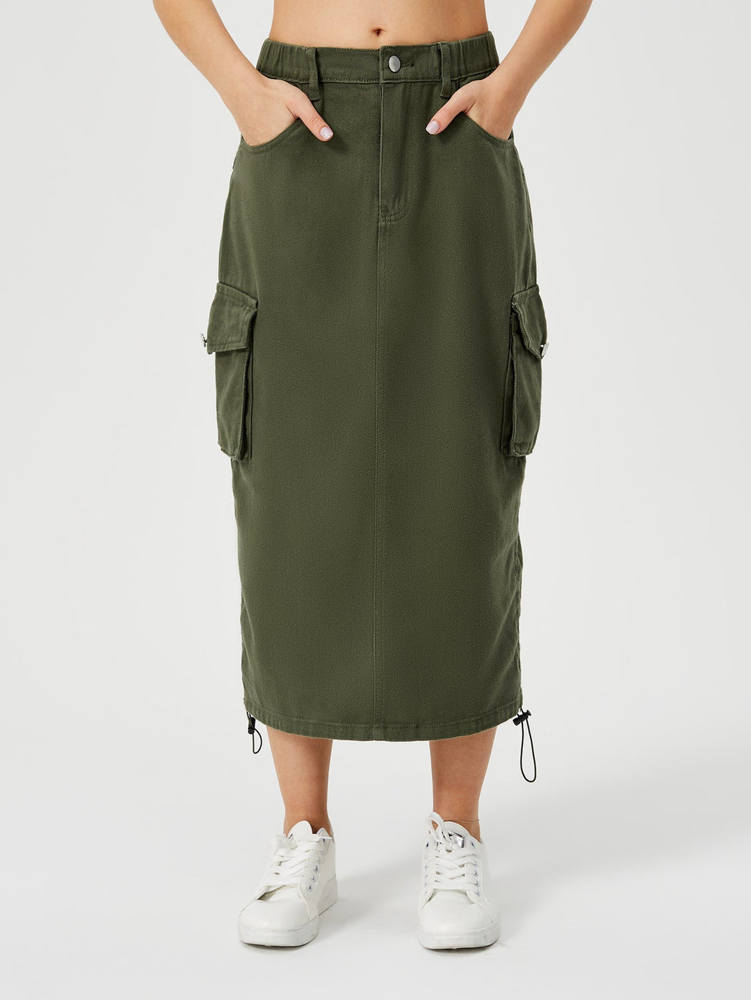 Emma | Hög Midja Cargo Midi Kjol med Slits 3