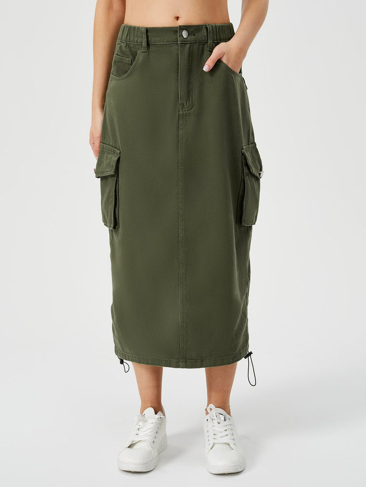 Emma | Hög Midja Cargo Midi Kjol med Slits 4