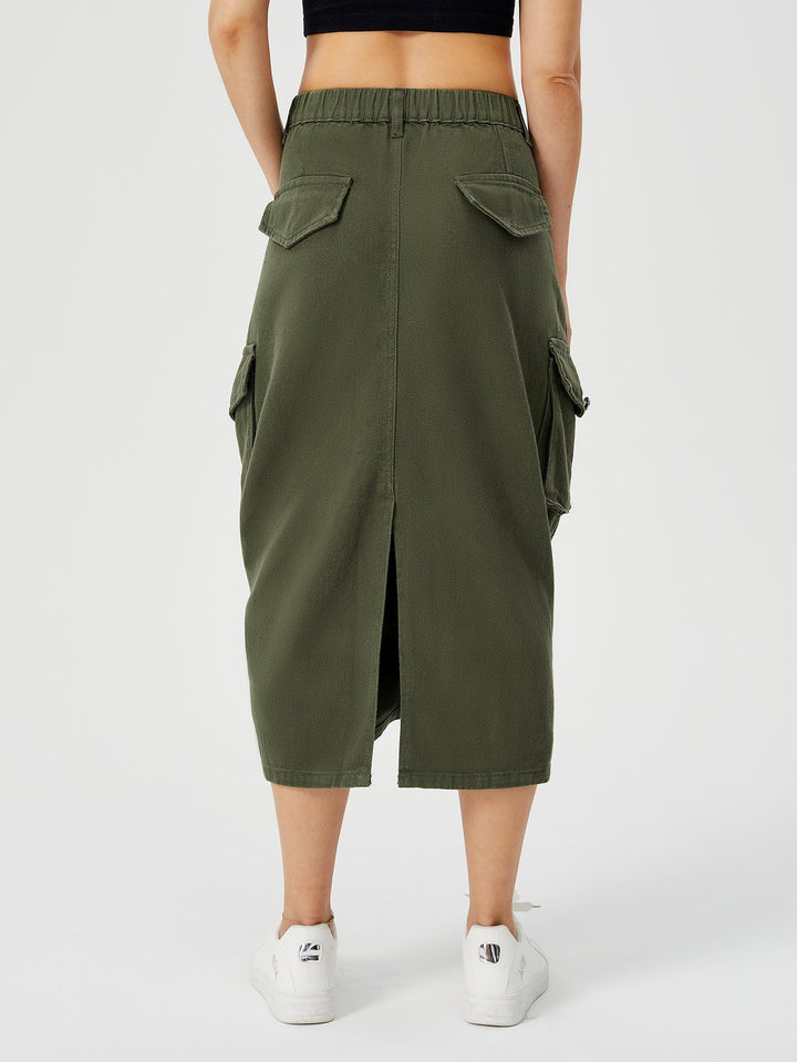 Emma | Hög Midja Cargo Midi Kjol med Slits 6