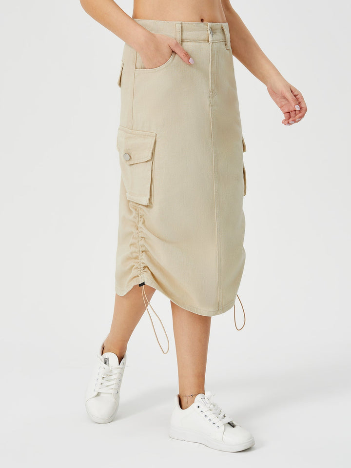 Emma | Hög Midja Cargo Midi Kjol med Slits 8