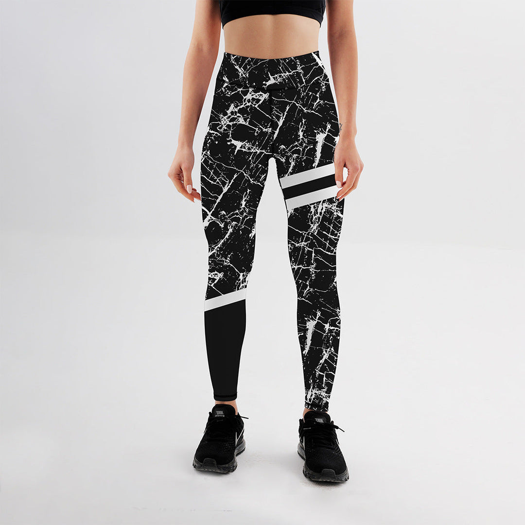 Emma | Hög Midja Stretchiga Leggings med Marmortryck 0