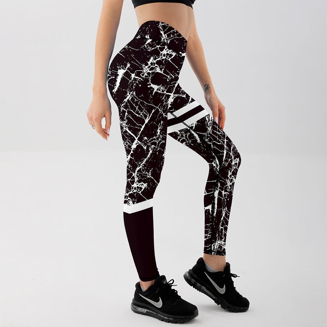 Emma | Hög Midja Stretchiga Leggings med Marmortryck 3