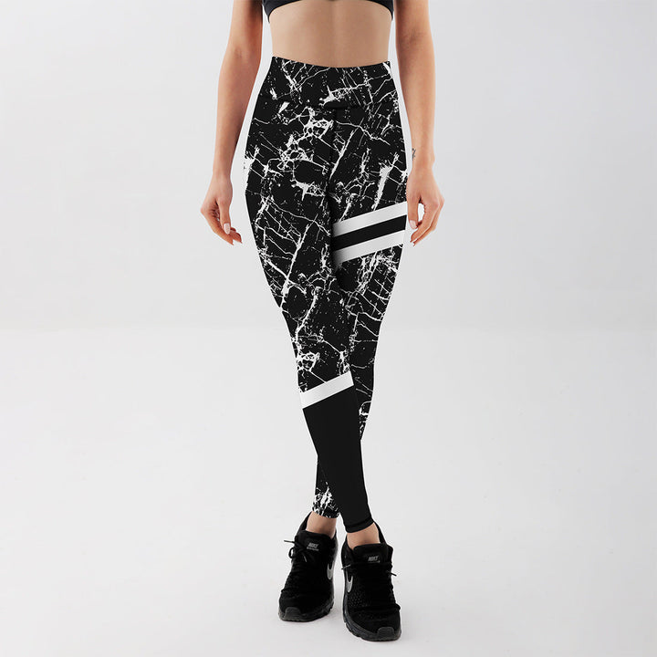 Emma | Hög Midja Stretchiga Leggings med Marmortryck 4