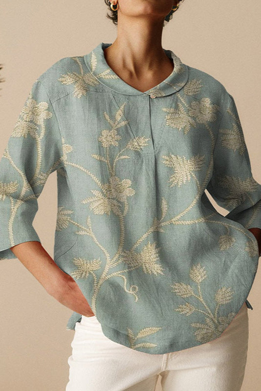 Emma | Långärmad Blus med Blommönster och Knäppning 3