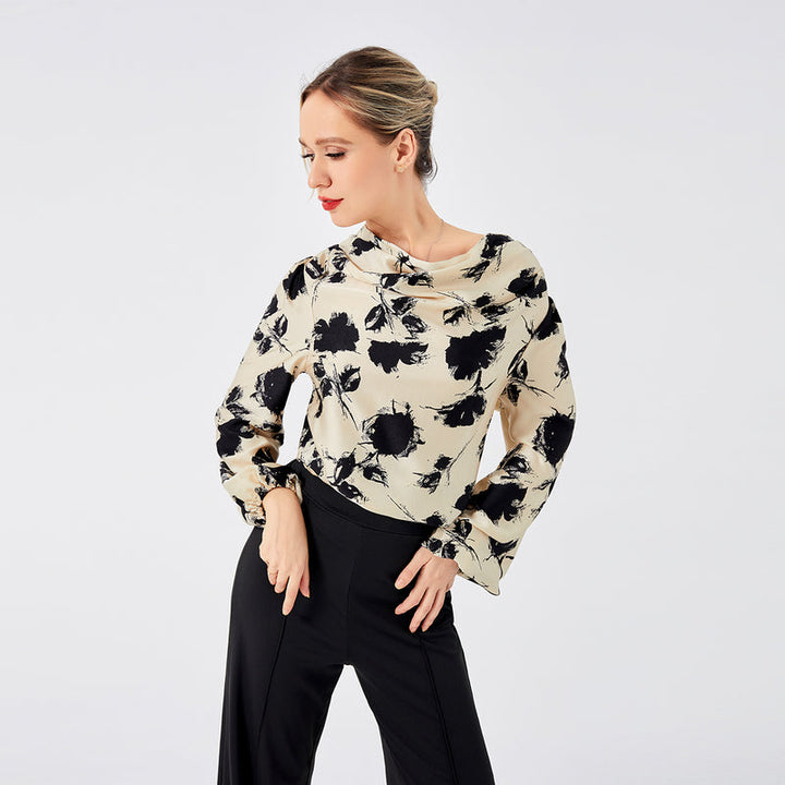 Emma | Långärmad Blus med Tryck och Nedhängd Krage 3