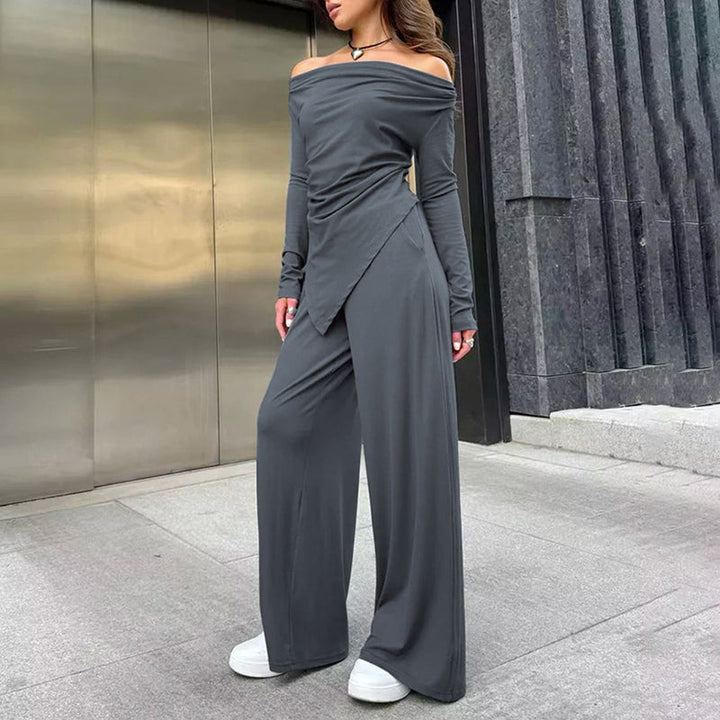 Emma | Modern Off-Neck Långärmad Set med Slim-Fit Byxor 0