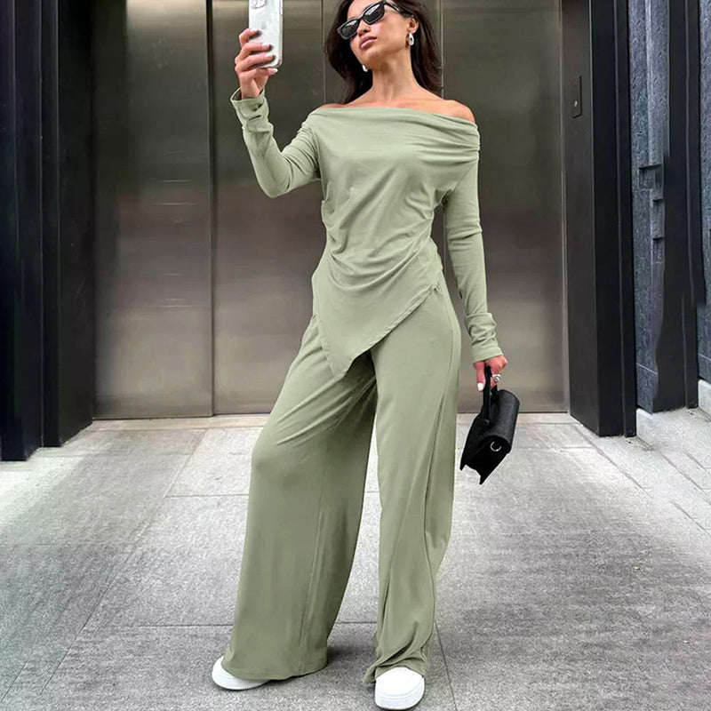 Emma | Modern Off-Neck Långärmad Set med Slim-Fit Byxor 3