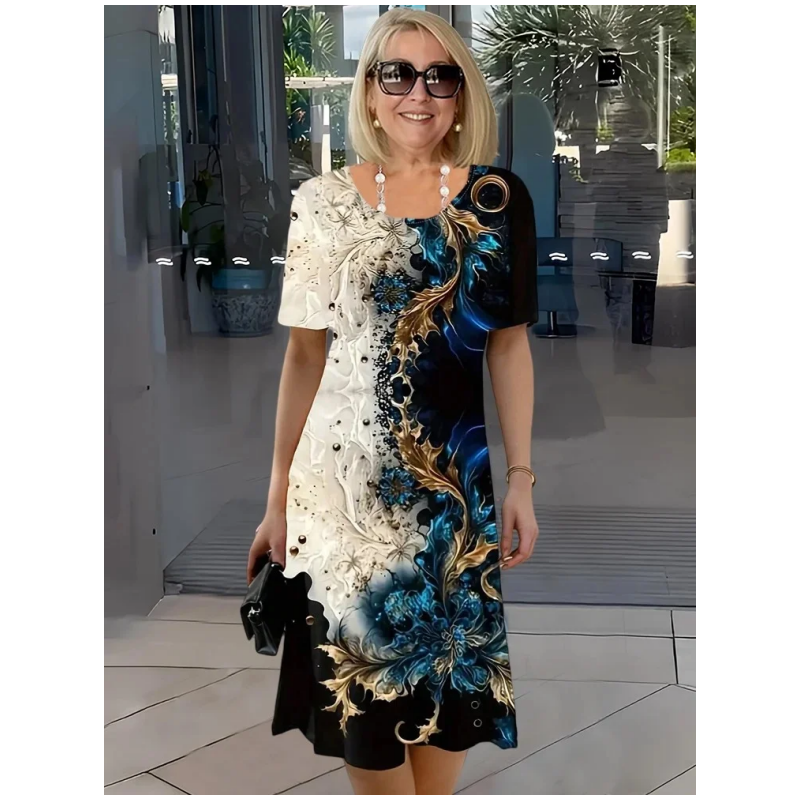 Emma | Mönstrad Elegant Midiklänning För Vardagsbruk 0
