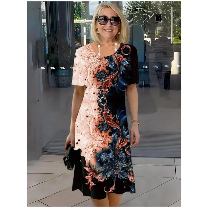 Emma | Mönstrad Elegant Midiklänning För Vardagsbruk 2
