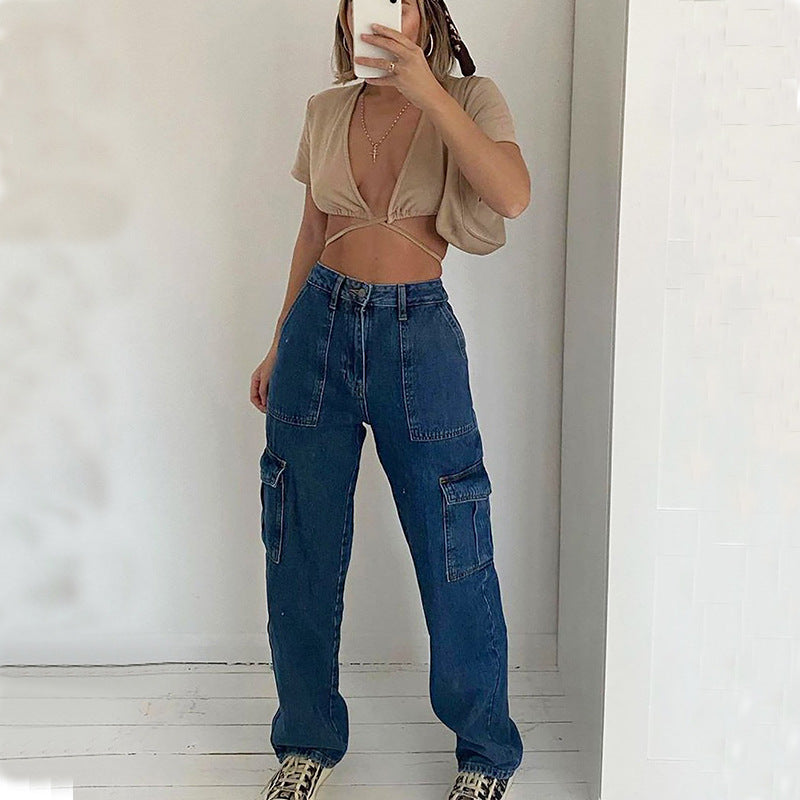 Emma | Praktiska Mellanhöga Jeans med Flera Fickor 3