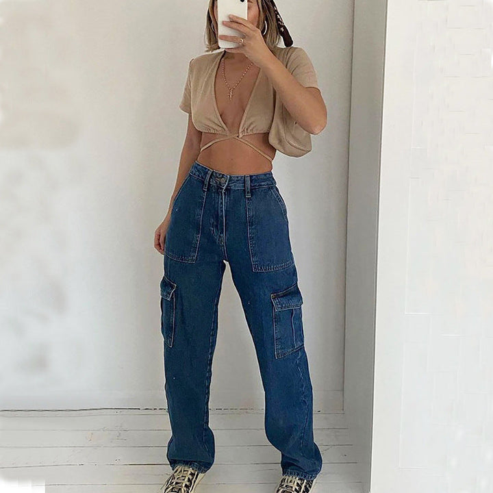 Emma | Praktiska Mellanhöga Jeans med Flera Fickor 3