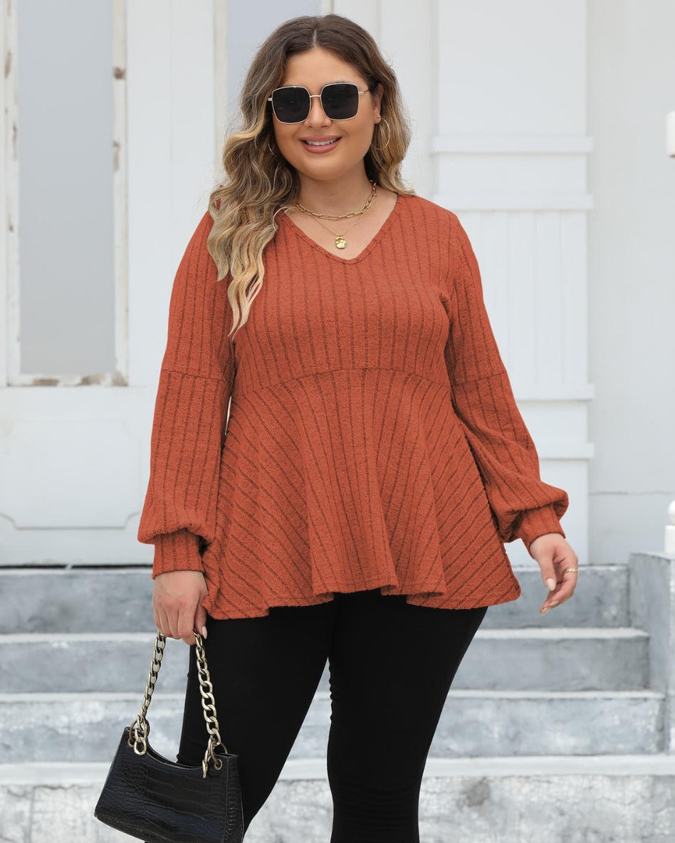 Emma | Randig Blus med V-Ringning och Lanternärmar 1
