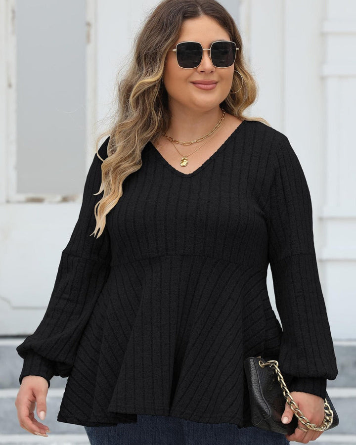 Emma | Randig Blus med V-Ringning och Lanternärmar 3