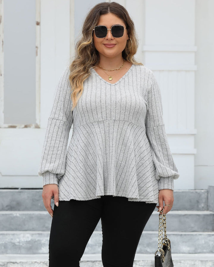 Emma | Randig Blus med V-Ringning och Lanternärmar 5