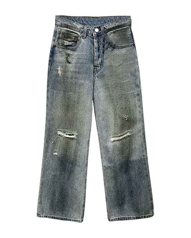 Emma | Retro Raka Jeans med Sliten Design 0