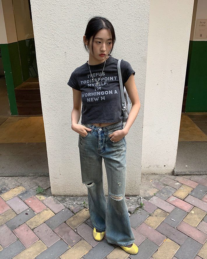 Emma | Retro Raka Jeans med Sliten Design 2