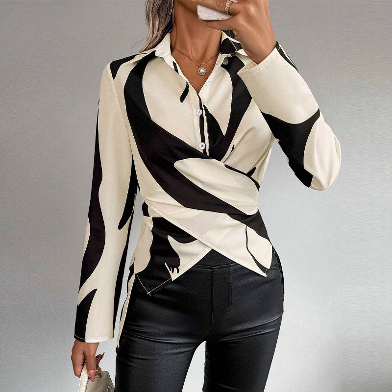 Emma | Slim-Fit Långärmad Skjorta med Korssnörning och Kontrasttryck 2