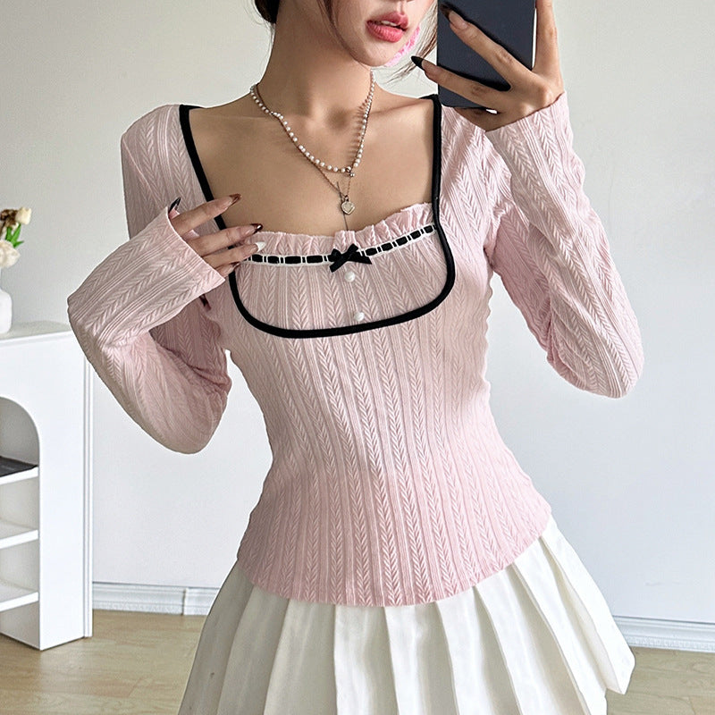 Emma | Slim Fit Långärmad T-Shirt med Rosett Detalj 0