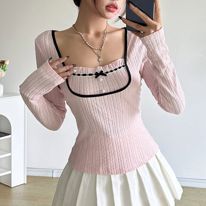 Emma | Slim Fit Långärmad T-Shirt med Rosett Detalj 0