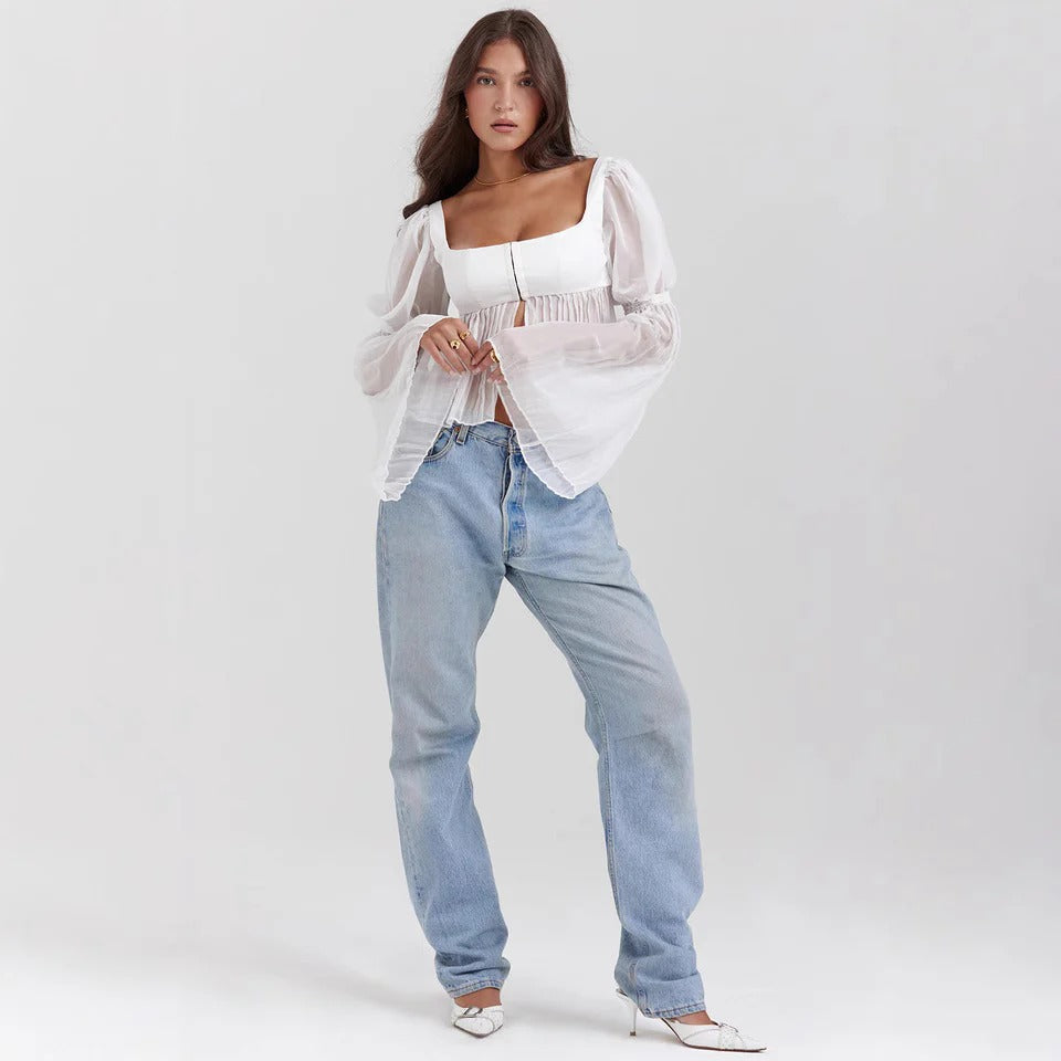 Emma | Transparent Chiffontopp med Plisserade Detaljer 1