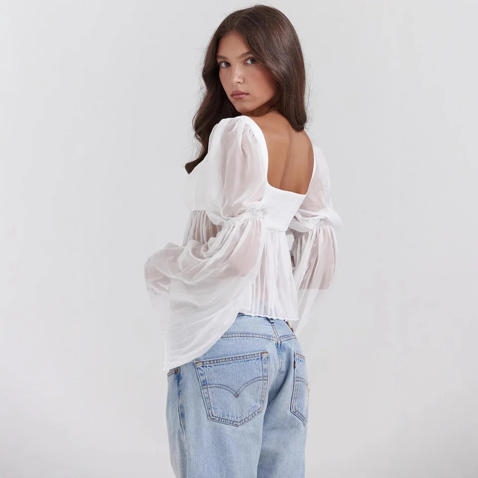 Emma | Transparent Chiffontopp med Plisserade Detaljer 2