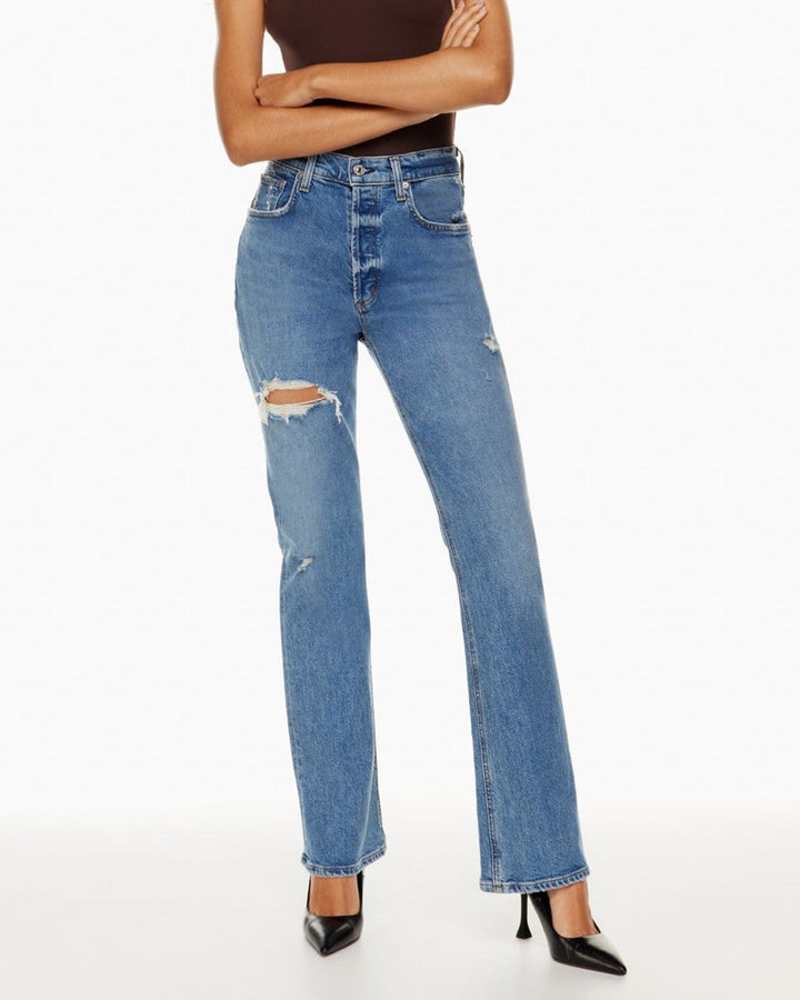 Emma | Trendiga Högmidjade Jeans med Raka Ben 0