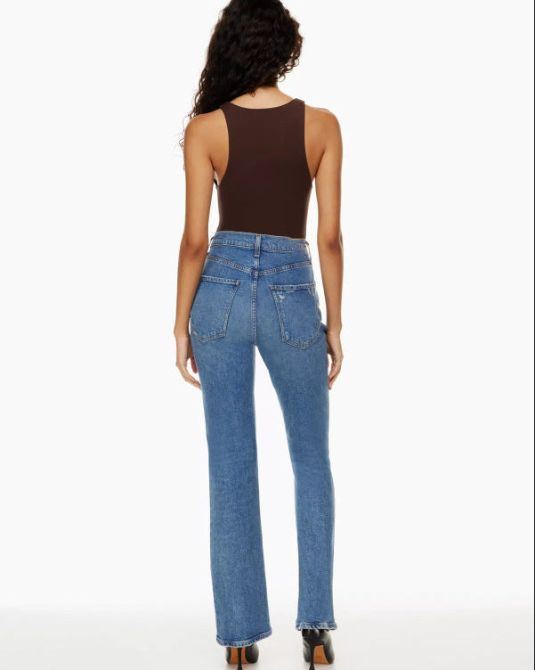 Emma | Trendiga Högmidjade Jeans med Raka Ben 3