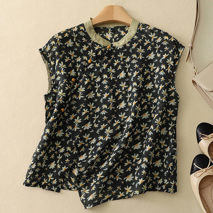 Emma | Vintage Blus med Blommönster och Mandarinfärgad Halsringning 2