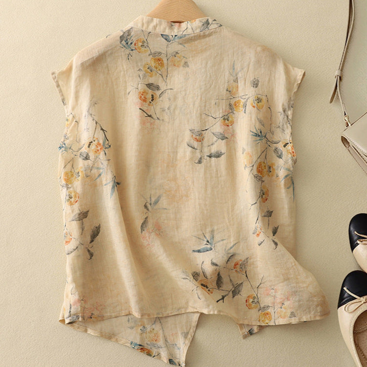 Emma | Vintage Blus med Blommönster och Mandarinfärgad Halsringning 3
