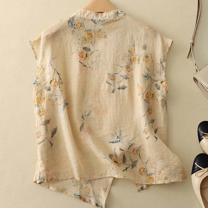 Emma | Vintage Blus med Blommönster och Mandarinfärgad Halsringning 3