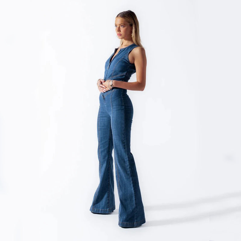 Ethan | Ärmlös Hög Midja Jumpsuit i Jeansblandning 4
