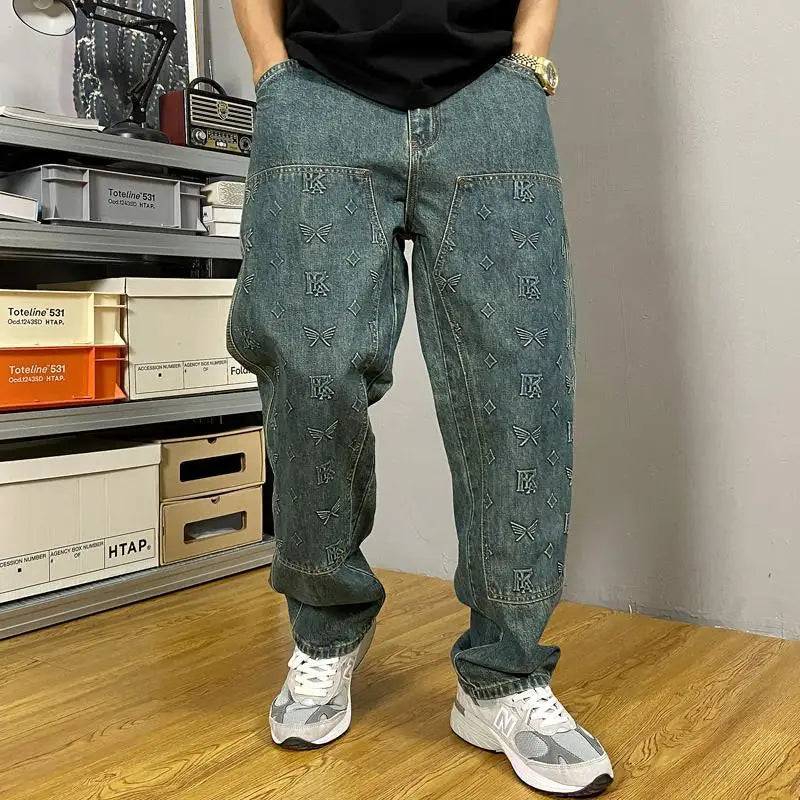 Ethan | Avslappnad Lös Passform Jeans med Broderat Mönster 0