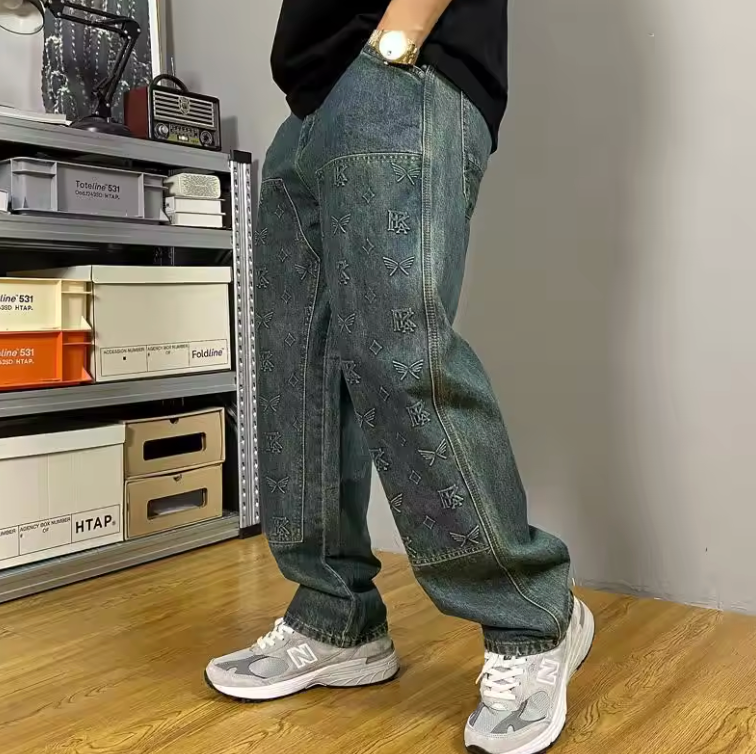 Ethan | Avslappnad Lös Passform Jeans med Broderat Mönster 1