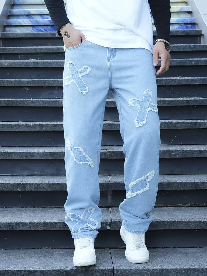 Ethan | Broderade Avslappnade Herrjeans med Raka Ben 0