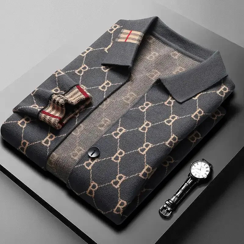 Ethan | Elegant Jacquard Cardigan Med Kontrastmuddar 0