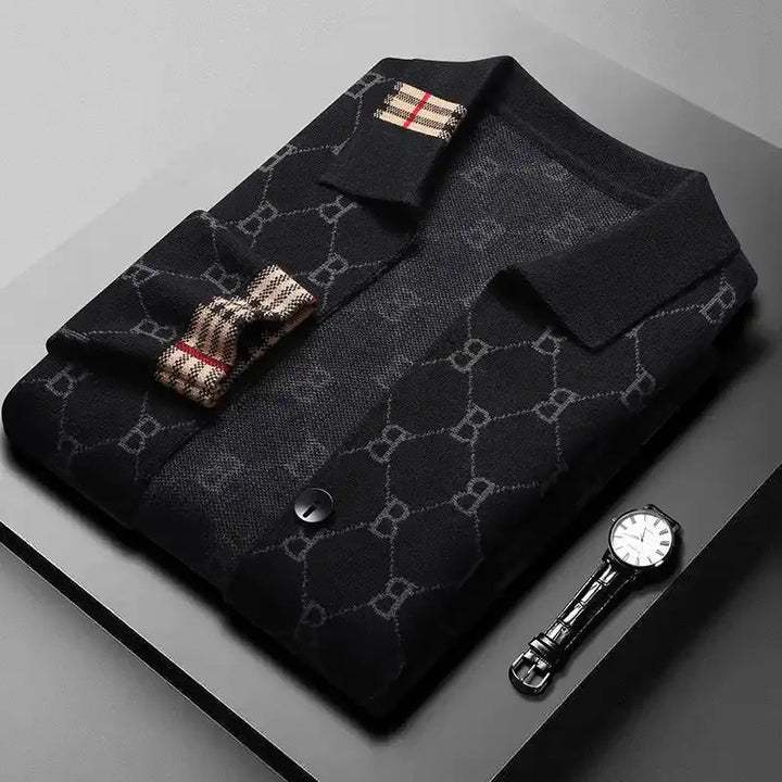Ethan | Elegant Jacquard Cardigan Med Kontrastmuddar 2