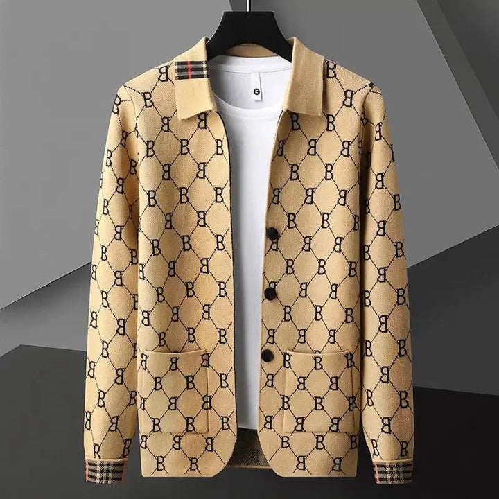 Ethan | Elegant Jacquard Cardigan Med Kontrastmuddar 3