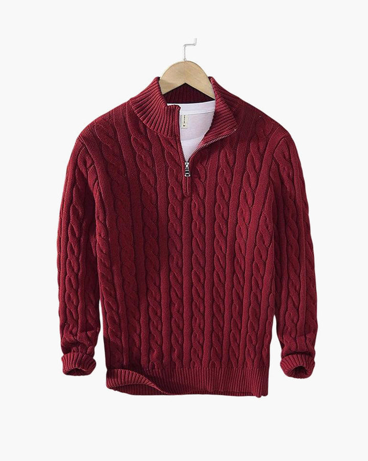 Ethan | Elegant Kabelstickad Herrtröja med Halv Dragkedja 10