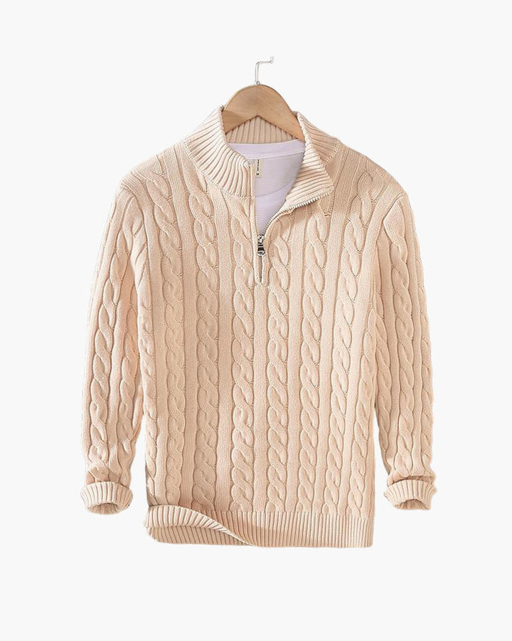 Ethan | Elegant Kabelstickad Herrtröja med Halv Dragkedja 11