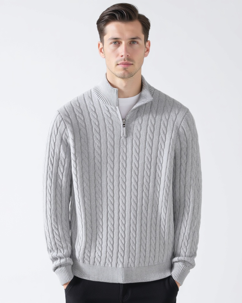 Ethan | Elegant Kabelstickad Herrtröja med Halv Dragkedja 3