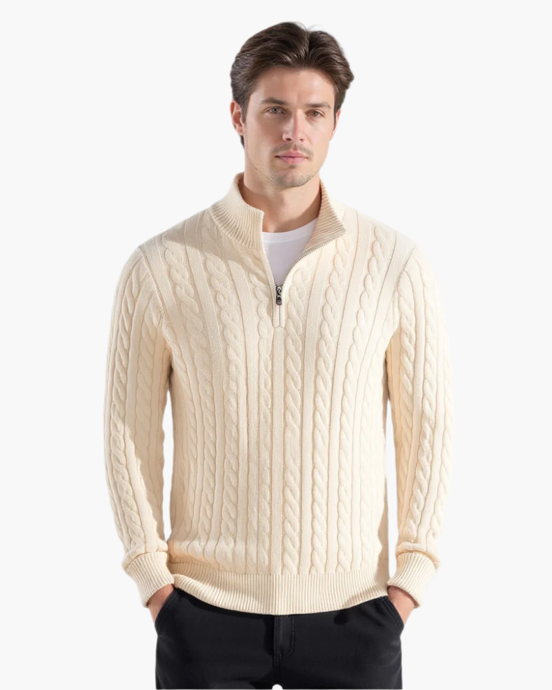 Ethan | Elegant Kabelstickad Herrtröja med Halv Dragkedja 4