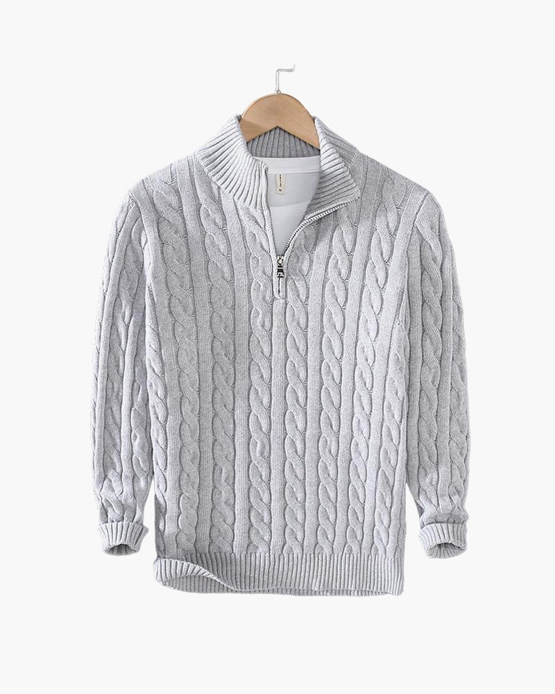 Ethan | Elegant Kabelstickad Herrtröja med Halv Dragkedja 7