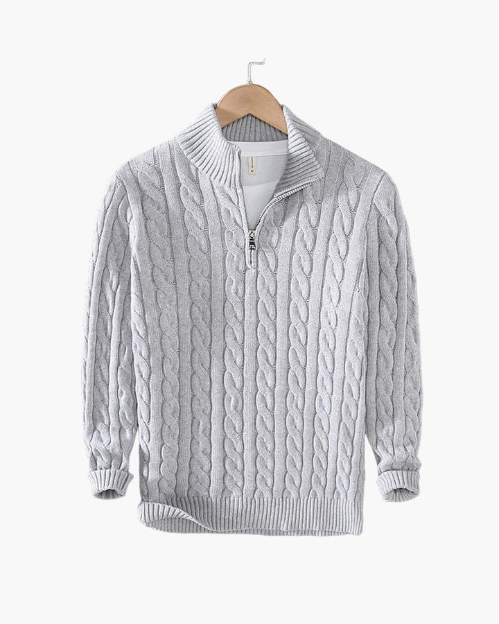 Ethan | Elegant Kabelstickad Herrtröja med Halv Dragkedja 7