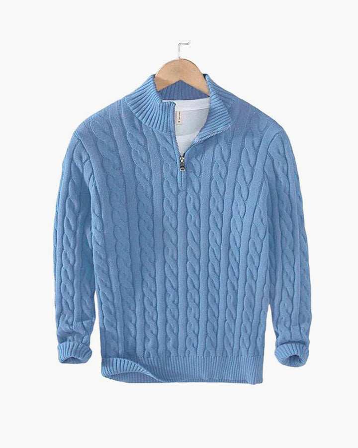 Ethan | Elegant Kabelstickad Herrtröja med Halv Dragkedja 8