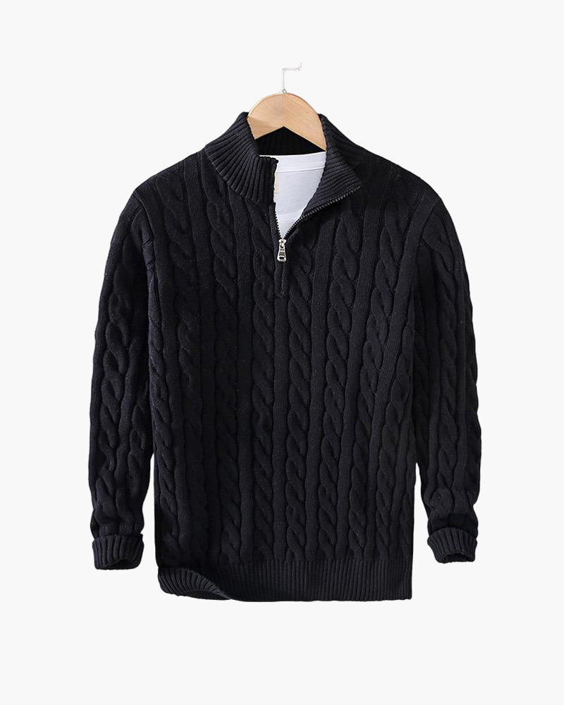 Ethan | Elegant Kabelstickad Herrtröja med Halv Dragkedja 9