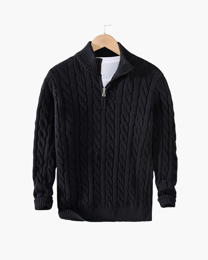 Ethan | Elegant Kabelstickad Herrtröja med Halv Dragkedja 9