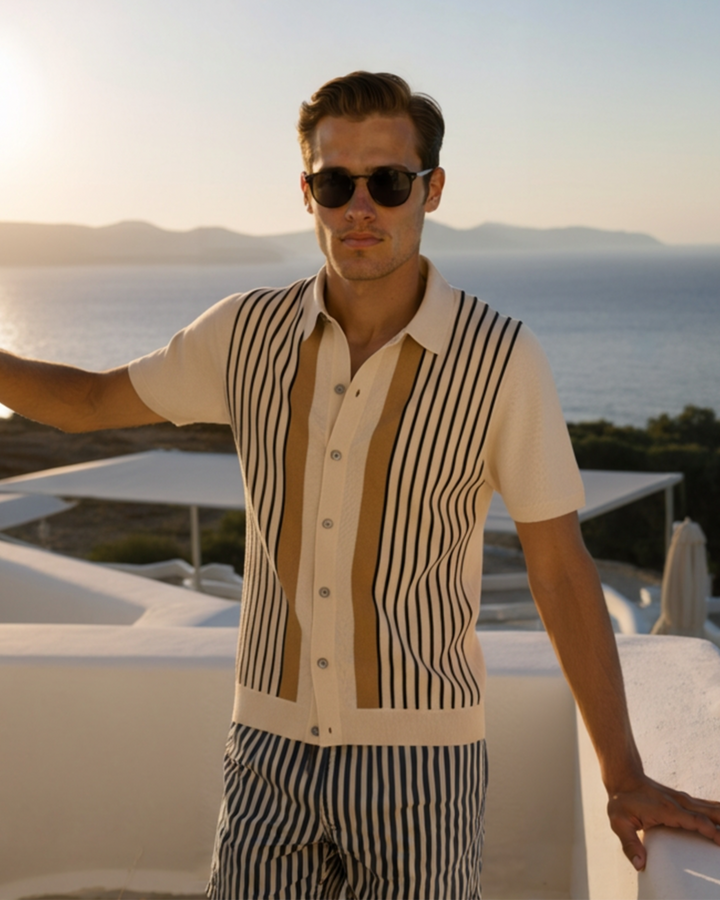 Ethan | Elegant Kortärmad Polo Skjorta Med Vertikala Ränder 1