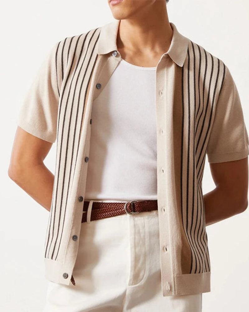 Ethan | Elegant Kortärmad Polo Skjorta Med Vertikala Ränder 2