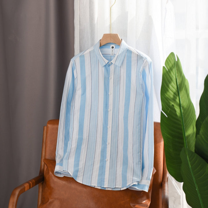 Ethan | Elegant Randig Herrskjorta med Fyrkantig Krage 0